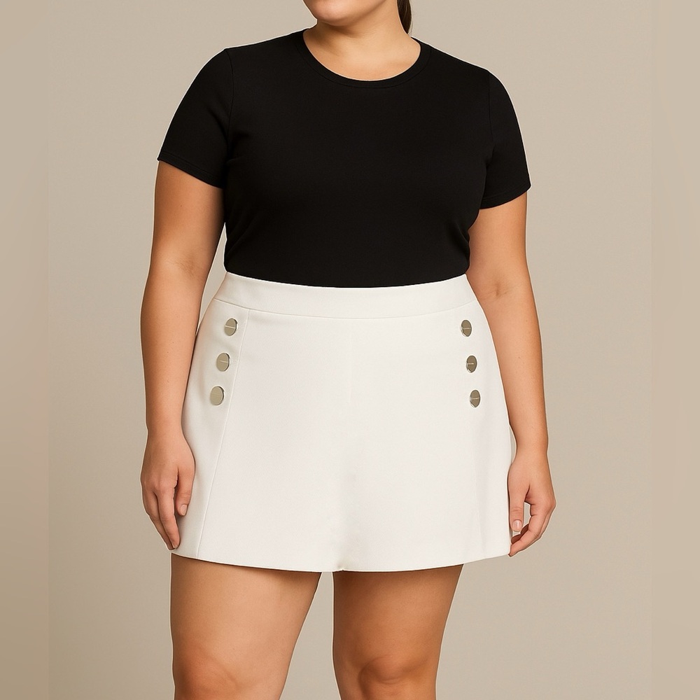 Halston Hallie White Cotton Twill Skort